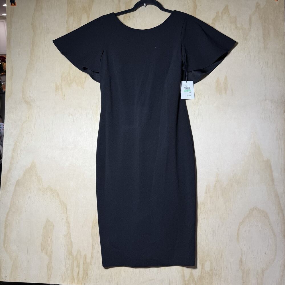 Calvin Klein‎ Black Flutter Sleeve Sheath Dress Size 8 NWT Career Cocktail Midi